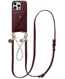 AVY Apple iPhone 16 Pro Max Rood Leren Hoesje Wallet & Koord Leather and Silver afbeelding
