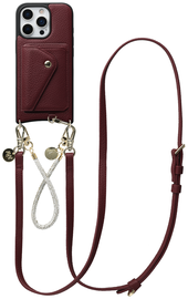 AVY Apple iPhone 16 Pro Max Rood Leren Hoesje Wallet & Koord Leather and Silver afbeelding