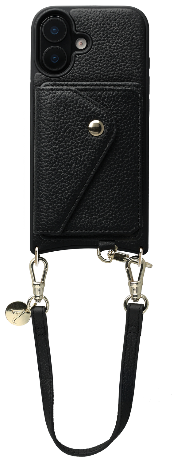 AVY Apple iPhone 17 Zwart Leren Hoesje met Wallet & Koord Short Leather afbeelding 1