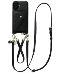 AVY Apple iPhone 17 Zwart Leren Hoesje met Wallet & Koord Leather Set afbeelding