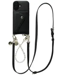 AVY Apple iPhone 17 Zwart Leren Hoesje met Wallet & Koord Leather and Pearls afbeelding