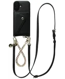 AVY Apple iPhone 17 Zwart Leren Hoesje met Wallet & Koord Leather and Gold afbeelding