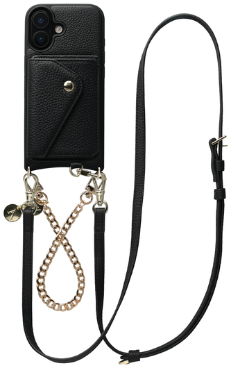 AVY Apple iPhone 17 Zwart Leren Hoesje met Wallet & Koord Leather and Gold afbeelding 1