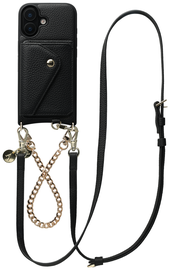 AVY Apple iPhone 17 Zwart Leren Hoesje met Wallet & Koord Leather and Gold