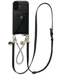 AVY Apple iPhone 17 Zwart Leren Hoesje met Wallet & Koord Leather and Silver afbeelding