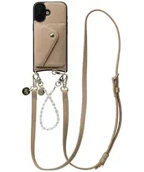 AVY Apple iPhone 17 Beige Leren Hoesje met Wallet & Koord Leather and Pearls afbeelding