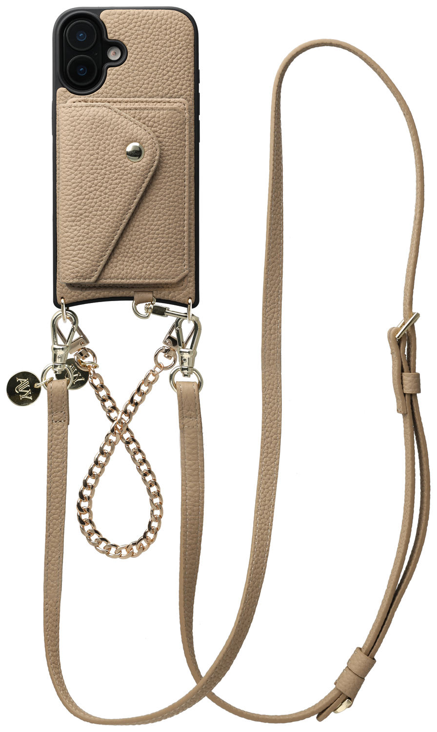 AVY Apple iPhone 17 Beige Leren Hoesje met Wallet & Koord Leather and Gold afbeelding 1