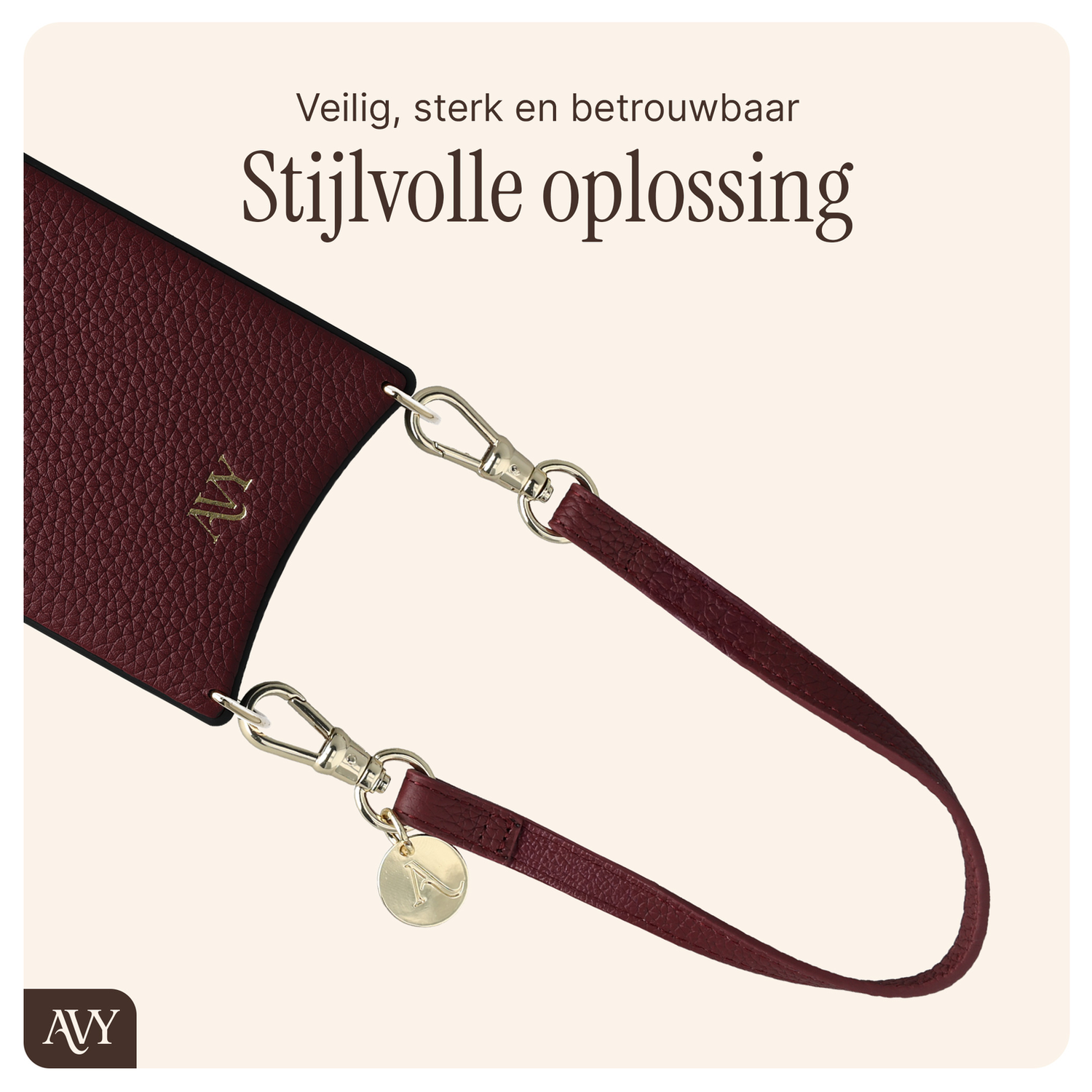 AVY Apple iPhone 17 Burgundy Leren Hoesje met Wallet & Koord Short Leather afbeelding 9