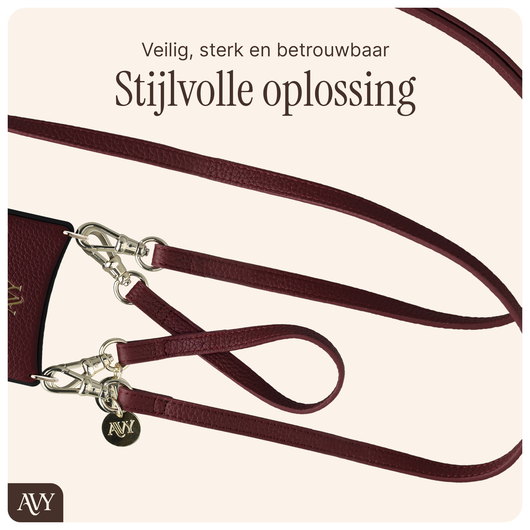AVY Apple iPhone 17 Burgundy Leren Hoesje met Wallet & Koord Leather Set afbeelding 9