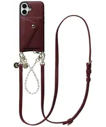 AVY Apple iPhone 17 Burgundy Leren Hoesje met Wallet & Koord Leather and Pearls afbeelding