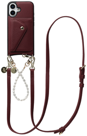 AVY Apple iPhone 17 Burgundy Leren Hoesje met Wallet & Koord Leather and Pearls afbeelding