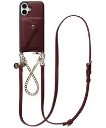 AVY Apple iPhone 17 Burgundy Leren Hoesje met Wallet & Koord Leather and Gold afbeelding