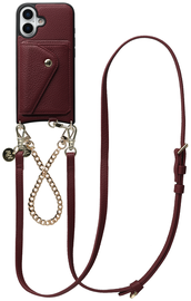 AVY Apple iPhone 17 Burgundy Leren Hoesje met Wallet & Koord Leather and Gold