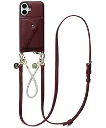 AVY Apple iPhone 17 Burgundy Leren Hoesje met Wallet & Koord Leather and Silver afbeelding