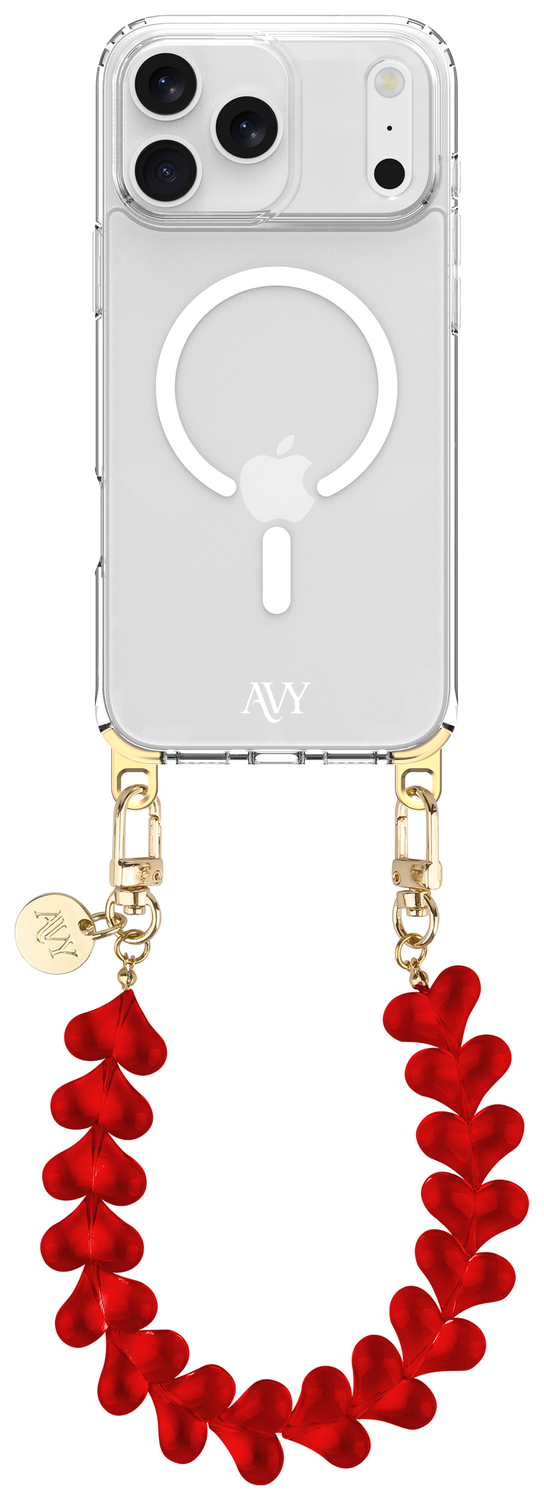 AVY Apple iPhone 17 Pro Hoesje met Koord & MagSafe 30CM Cupid Clear Red afbeelding 1