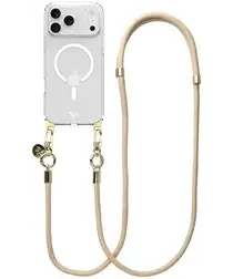 AVY Apple iPhone 17 Pro Hoesje met Koord & MagSafe 130CM Tressé Beige afbeelding