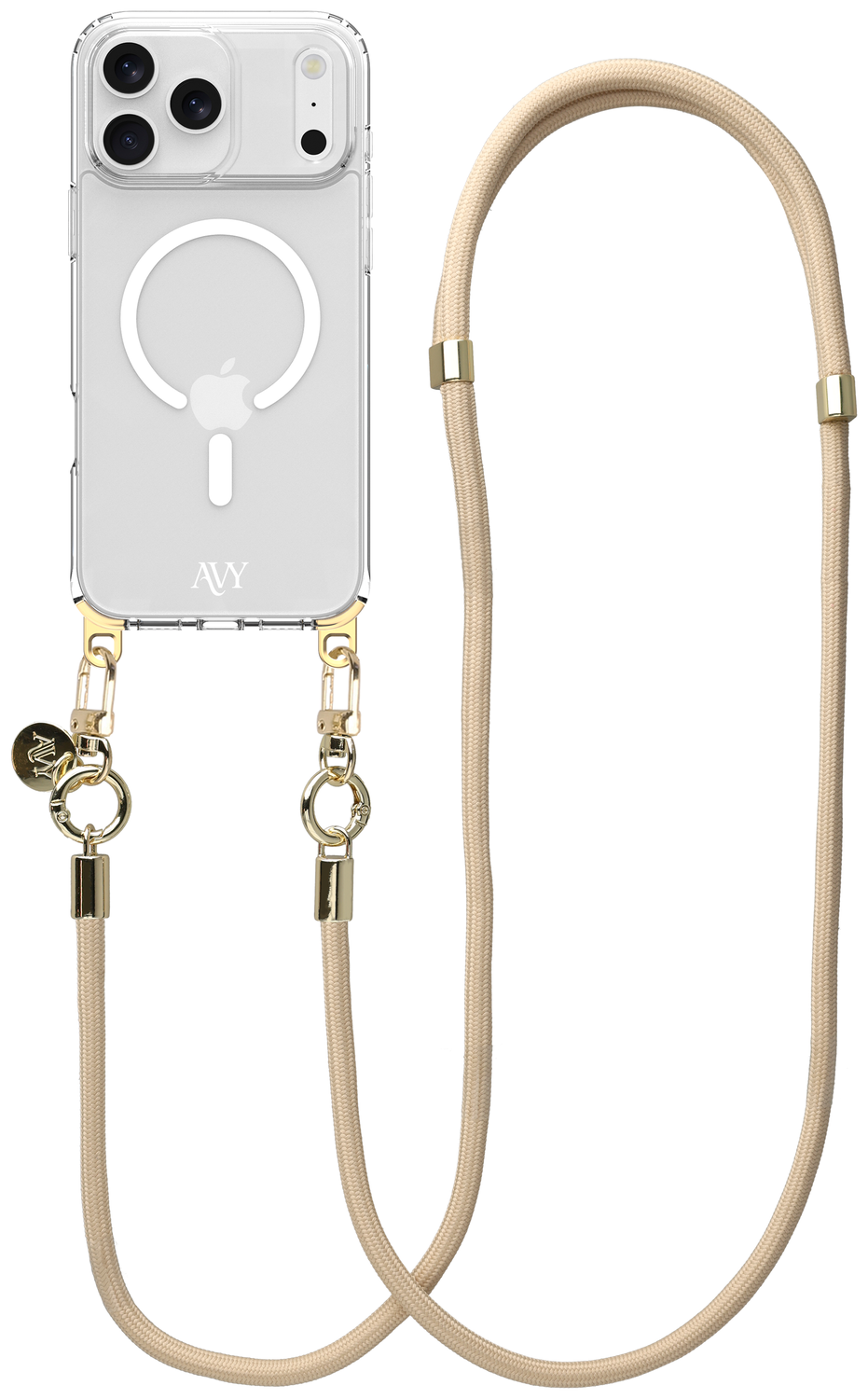 AVY Apple iPhone 17 Pro Hoesje met Koord & MagSafe 130CM Tressé Beige afbeelding 1