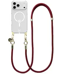 AVY Apple iPhone 17 Pro Hoesje met Koord & MagSafe 130CM Tressé Red afbeelding