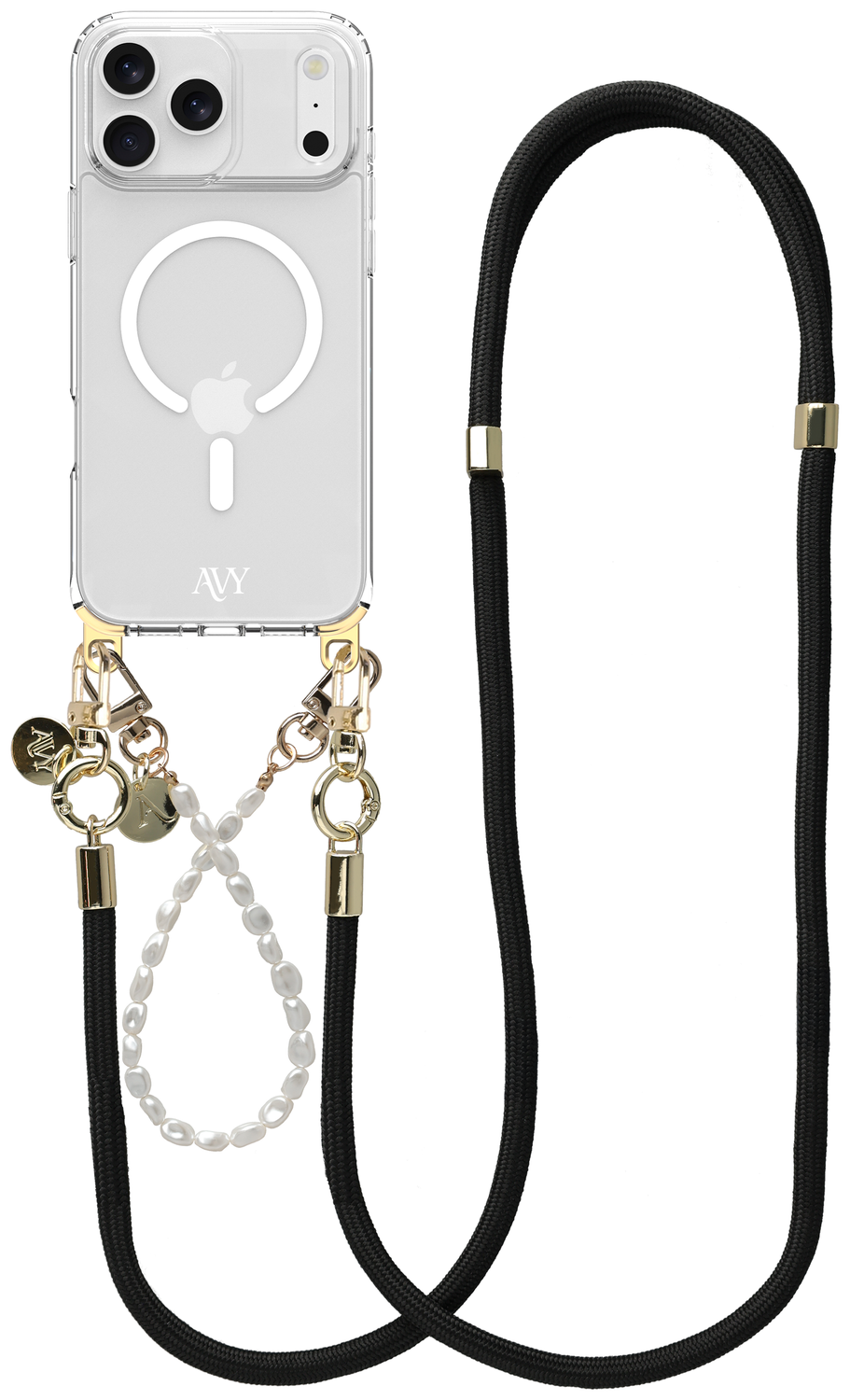 AVY Apple iPhone 17 Pro Hoesje met Koord & MagSafe Set Pearl & Rope Black afbeelding 1