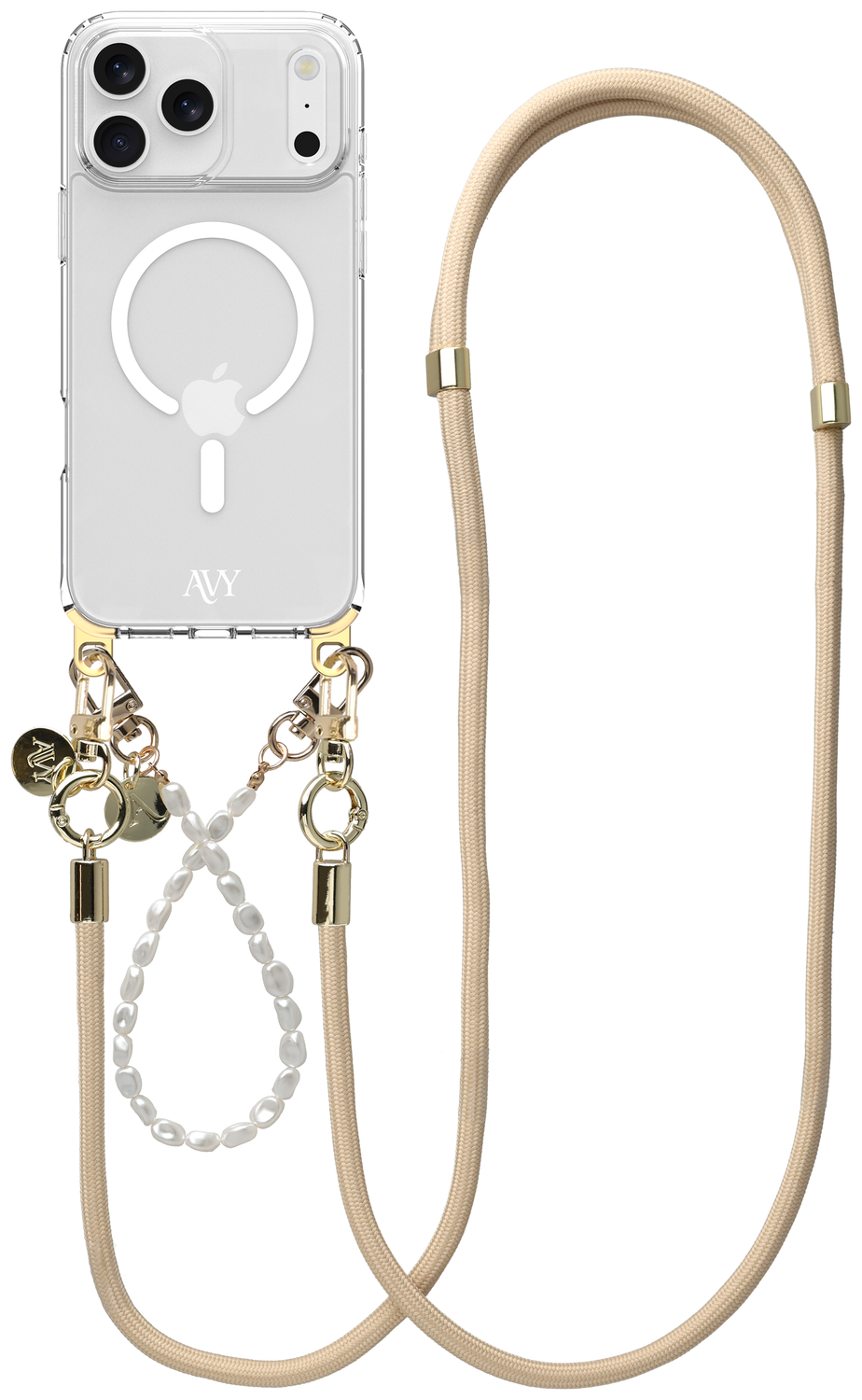AVY Apple iPhone 17 Pro Hoesje met Koord & MagSafe Set Pearl & Rope Beige afbeelding 1