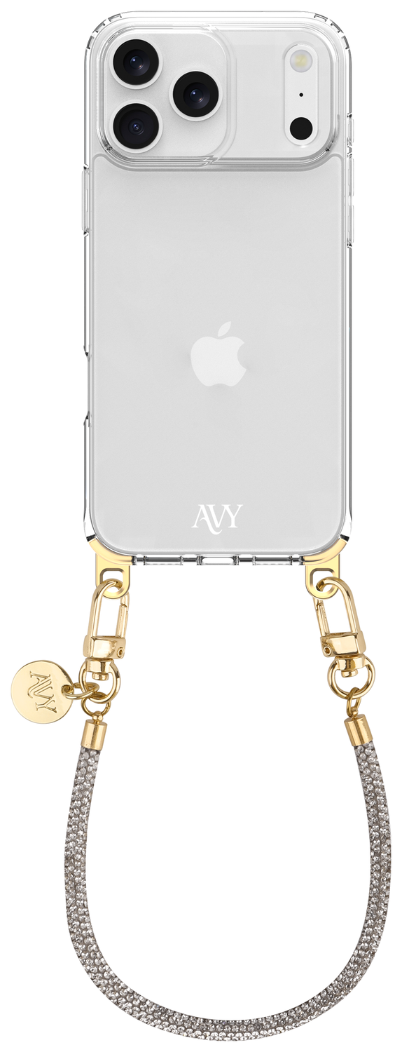 AVY Apple iPhone 17 Pro Hoesje Met Koord 30CM Silver Spark afbeelding 1