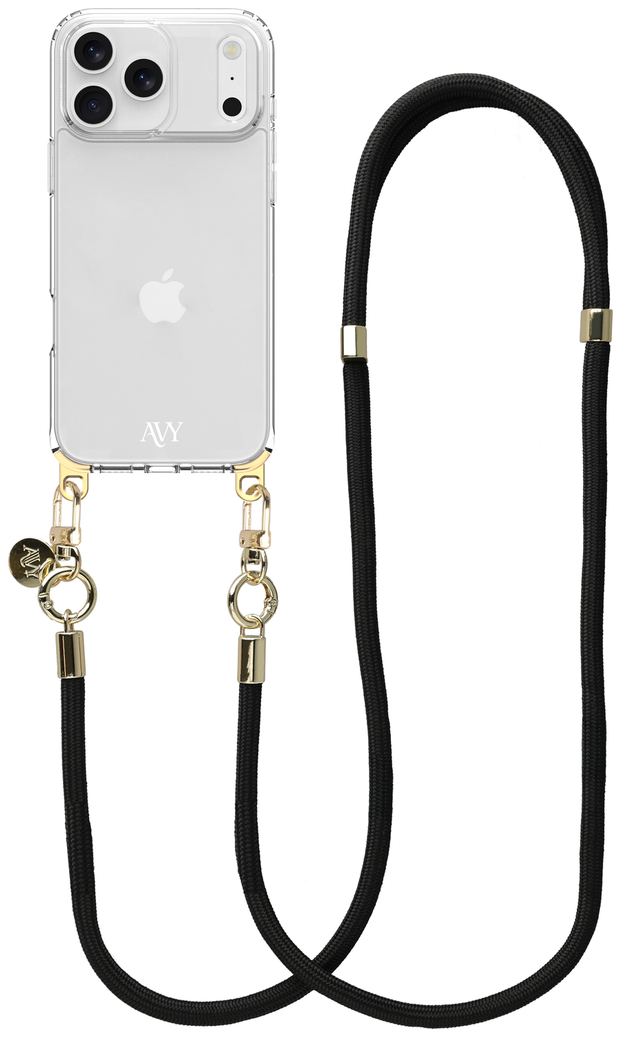 AVY Apple iPhone 17 Pro Hoesje Met Koord 130CM Tressé Black afbeelding 1