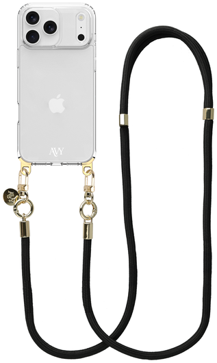 AVY Apple iPhone 17 Pro Hoesje Met Koord 130CM Tressé Black afbeelding 1