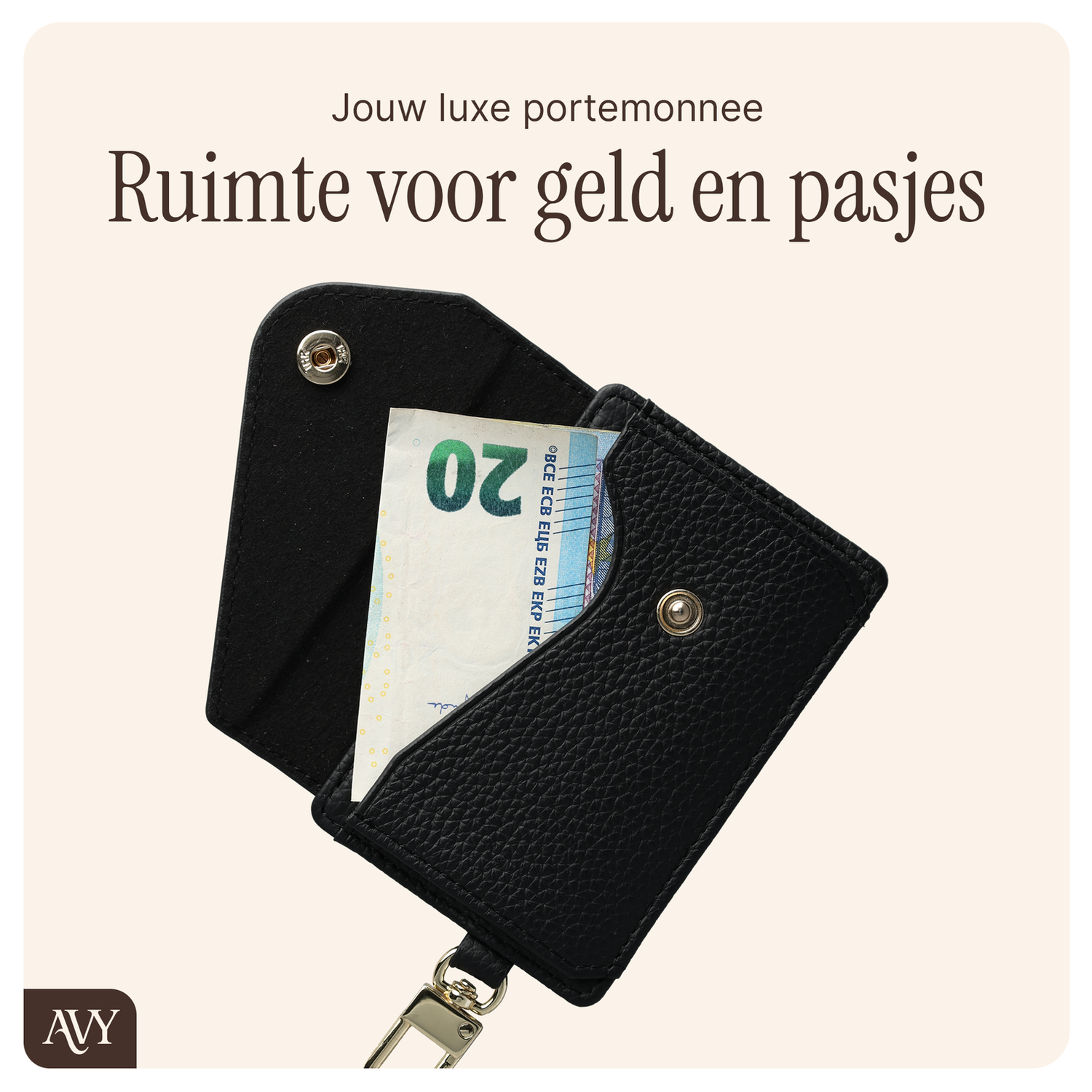 AVY Apple iPhone 17 Pro Zwart Leren Hoesje met Wallet & Koord Short Leather afbeelding 10