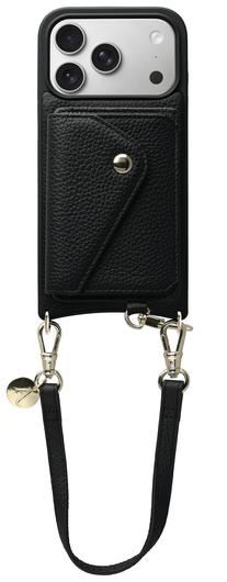 AVY Apple iPhone 17 Pro Zwart Leren Hoesje met Wallet & Koord Short Leather afbeelding 1