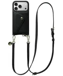 AVY Apple iPhone 17 Pro Zwart Leren Hoesje met Wallet & Koord Long Leather afbeelding