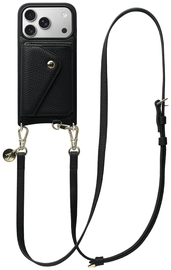 AVY Apple iPhone 17 Pro Zwart Leren Hoesje met Wallet & Koord Long Leather afbeelding