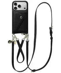 AVY Apple iPhone 17 Pro Zwart Leren Hoesje met Wallet & Koord Leather Set afbeelding