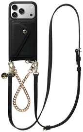 AVY Apple iPhone 17 Pro Zwart Leren Hoesje met Wallet & Koord Leather and Gold afbeelding