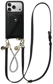 AVY Apple iPhone 17 Pro Zwart Leren Hoesje met Wallet & Koord Leather and Silver afbeelding