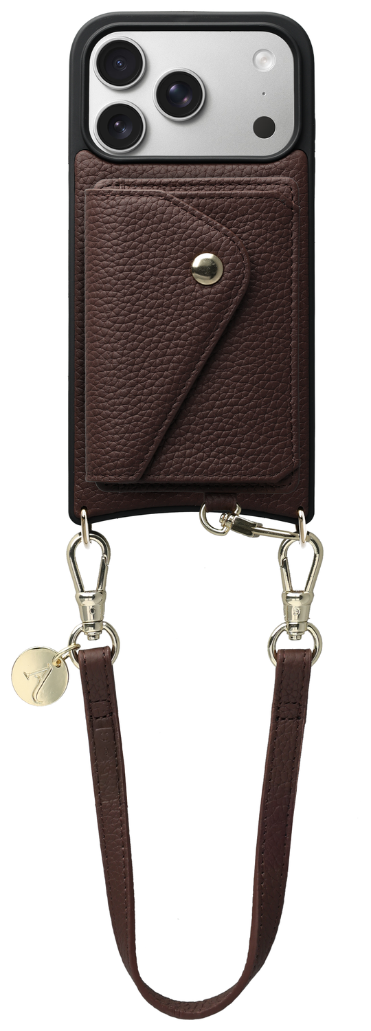 AVY Apple iPhone 17 Pro Bruin Leren Hoesje met Wallet & Koord Short Leather afbeelding 1