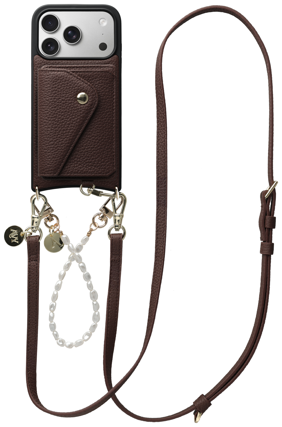 AVY Apple iPhone 17 Pro Bruin Leren Hoesje met Wallet & Koord Leather and Pearls afbeelding 1