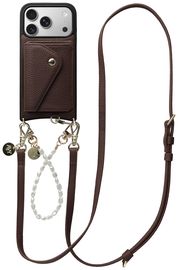 AVY Apple iPhone 17 Pro Bruin Leren Hoesje met Wallet & Koord Leather and Pearls