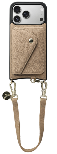 AVY Apple iPhone 17 Pro Beige Leren Hoesje met Wallet & Koord Short Leather afbeelding 1