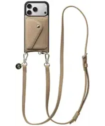 AVY Apple iPhone 17 Pro Beige Leren Hoesje met Wallet & Koord Long Leather afbeelding