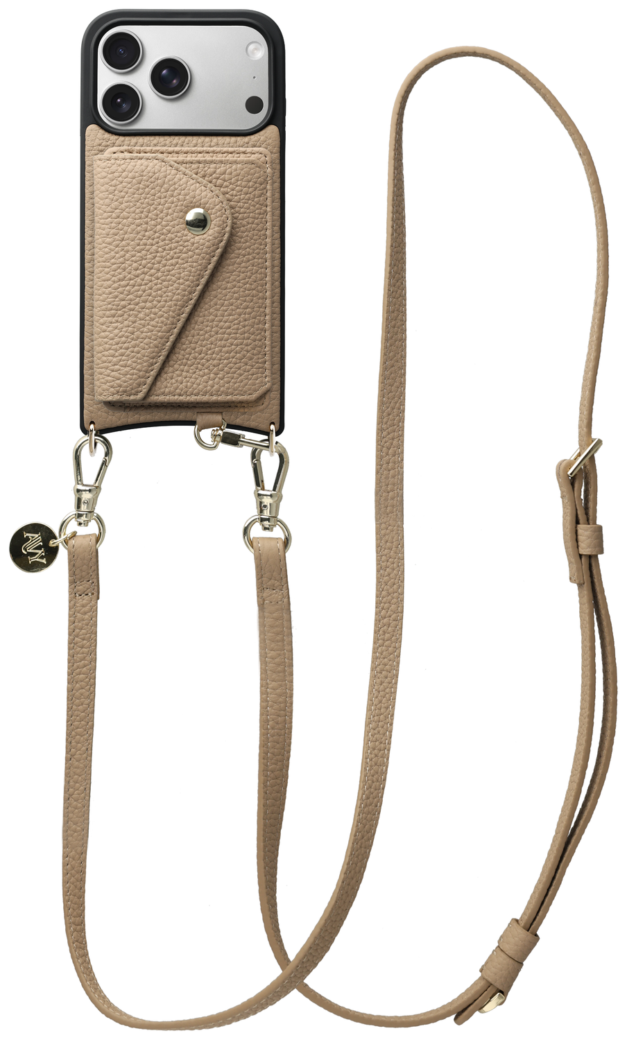 AVY Apple iPhone 17 Pro Beige Leren Hoesje met Wallet & Koord Long Leather afbeelding 1