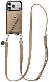 AVY Apple iPhone 17 Pro Beige Leren Hoesje met Wallet & Koord Long Leather afbeelding
