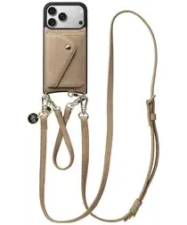 AVY Apple iPhone 17 Pro Beige Leren Hoesje met Wallet & Koord Leather Set afbeelding