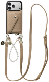 AVY Apple iPhone 17 Pro Beige Leren Hoesje met Wallet & Koord Leather and Pearls