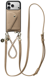 AVY Apple iPhone 17 Pro Beige Leren Hoesje met Wallet & Koord Leather and Gold afbeelding