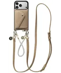 AVY Apple iPhone 17 Pro Beige Leren Hoesje met Wallet & Koord Leather and Silver afbeelding