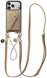AVY Apple iPhone 17 Pro Beige Leren Hoesje met Wallet & Koord Leather and Silver afbeelding