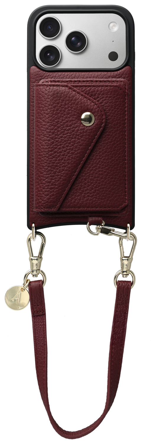 AVY Apple iPhone 17 Pro Burgundy Leren Hoesje met Wallet & Koord Short Leather afbeelding 1