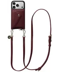 AVY Apple iPhone 17 Pro Burgundy Leren Hoesje met Wallet & Koord Long Leather afbeelding