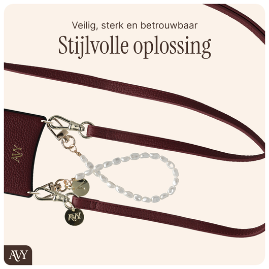 AVY Apple iPhone 17 Pro Rood Leren Hoesje met Wallet & Koord Leather and Pearls afbeelding 9