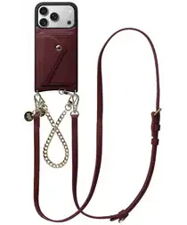 AVY Apple iPhone 17 Pro Rood Leren Hoesje met Wallet & Koord Leather and Gold afbeelding